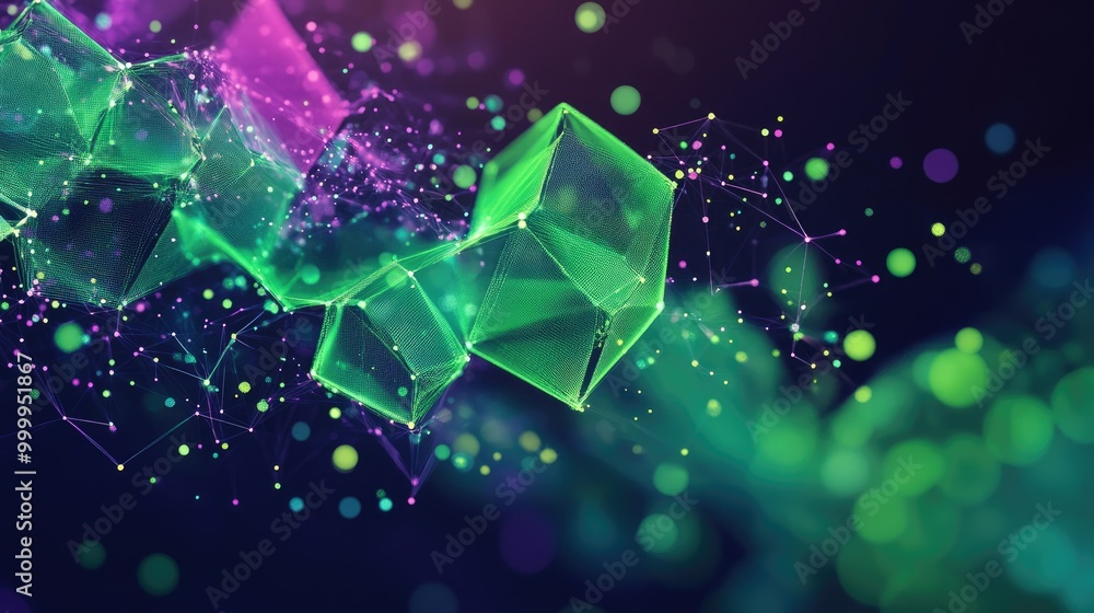 Poster data flows as abstract, colorful shapes in green and violet, representing julia's dynamic approach t