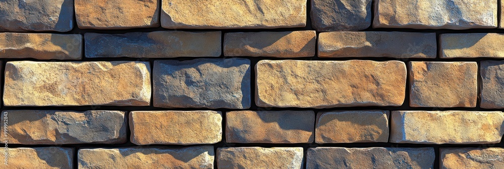 Leinwandbilder a textured wall of stacked stone blocks in a staggered pattern, revealing a weathered and rustic aes