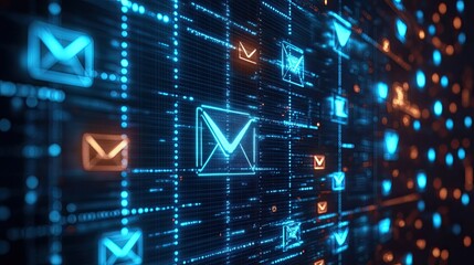 Digital email automation with spam filter icons, representing the power of automated marketing in modern campaigns