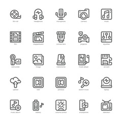 Multimedia Stuff icon pack for your website, mobile, presentation, and logo design. Multimedia Stuff icon outline design. Vector graphics illustration and editable stroke.