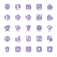 Multimedia Stuff icon pack for your website, mobile, presentation, and logo design. Multimedia Stuff icon basic line gradient design. Vector graphics illustration and editable stroke.