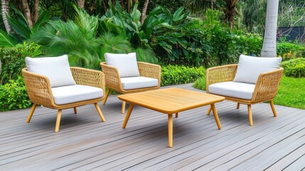 Obraz premium Modern Outdoor Seating Set in Lush Garden Setting