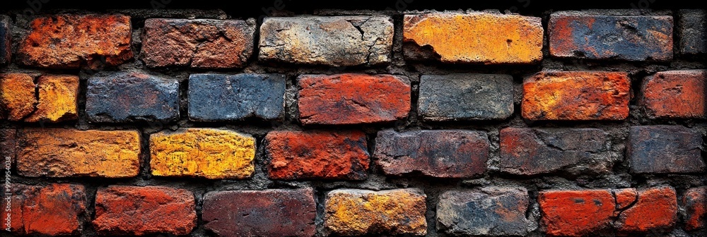 Poster a close-up view of a brick wall, showcasing a variety of colors and textures, with a subtle hint of 