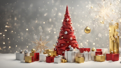 Obraz premium 3D rendering of a modern Christmas scene with a sleek, minimalist design.