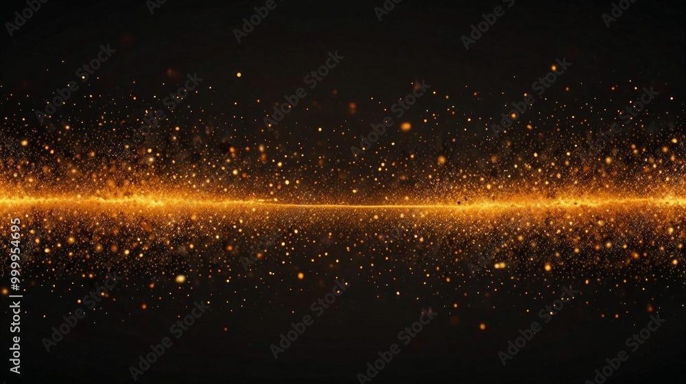 Poster glowing golden particles creating a magical abstract background on a dark surface