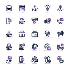 Business Commerce icon pack for your website, mobile, presentation, and logo design. Business Commerce icon dual tone design. Vector graphics illustration and editable stroke.