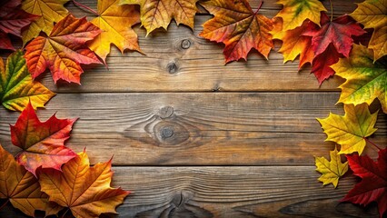 Obraz premium High angle view of autumn leaves on rustic wooden background