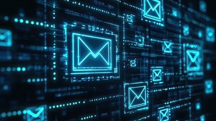 Email marketing automation icons with integrated spam filter technology, representing a streamlined marketing process