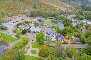 Aerial view of Balmaha Scottish village at Loch Lomond