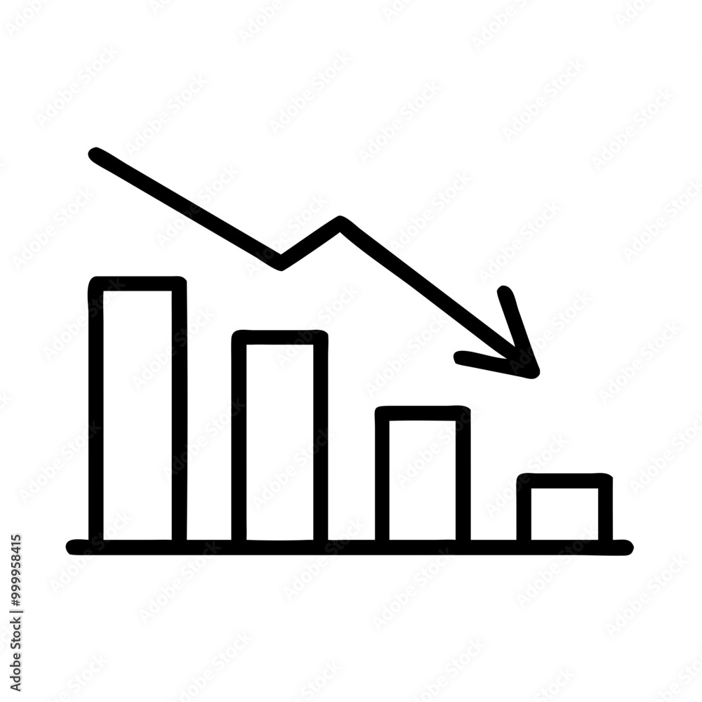 Aufkleber cost reduction icon depicting a declining bar graph representing expense management