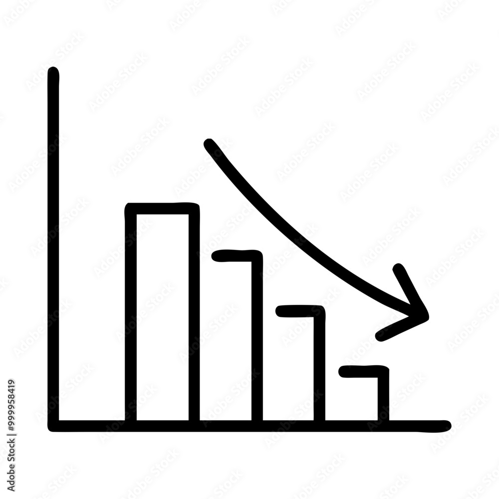 Aufkleber cost reduction icon depicting a declining graph representing financial efficiency