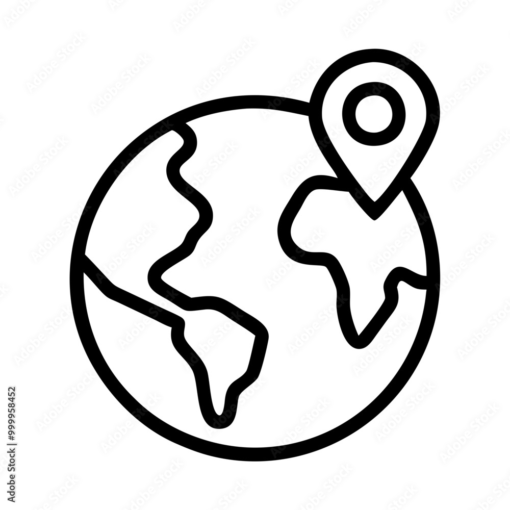 Poster geolocation icon featuring a globe with a location pin representing global contact