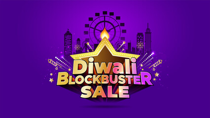 Background of Diwali Festival with Diwali blockbuster sale, offer, logo.