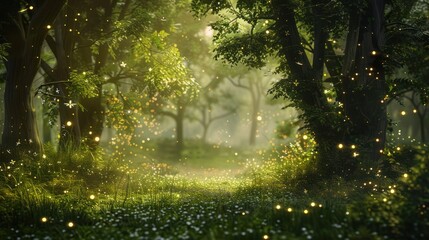 Fototapeta premium Enchanted Forest with Fireflies