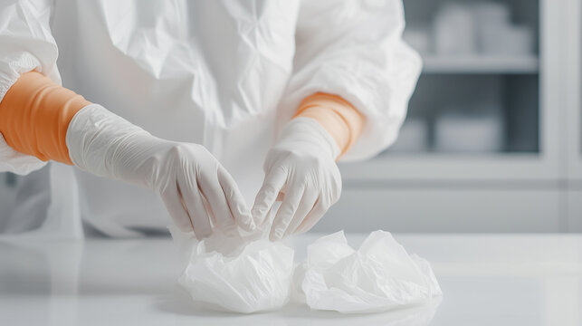 Medical professional preparing sterile materials in a lab