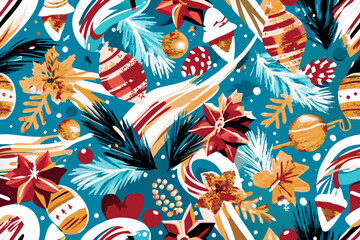 Naklejka premium Festive Winter Holiday Seamless Pattern with Nature Motifs