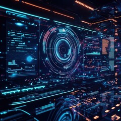 Fototapeta premium Futuristic digital dashboard with virtual data streams, showcasing advanced analytics and AI-driven insights.