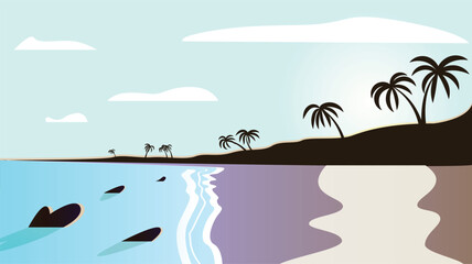 Fototapeta premium Tropical Beach Landscape. Nature and exotic travel location concept vector art