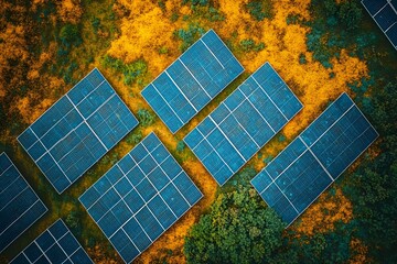 Solar panels fields on the green hills