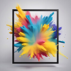 Product display frame with colorful powder paint explosion 