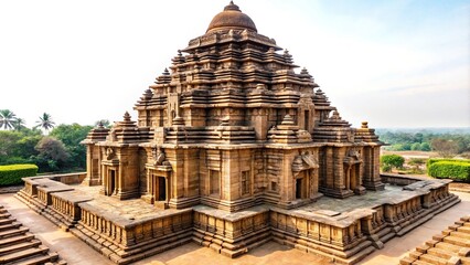 High angle view of Konark Sun Temple Surya Mandir isolated on white background