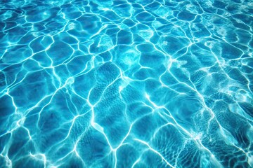 High angle view of marbleized blue pool waters with solarization effect and light cyan reflections