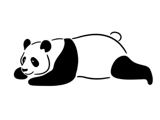 だらしないポーズで寝そべるパンダのシンプルな線画イラスト　透過背景の切り抜き