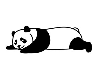 だらしないポーズで寝そべるパンダのシンプルな線画イラスト　透過背景の切り抜き