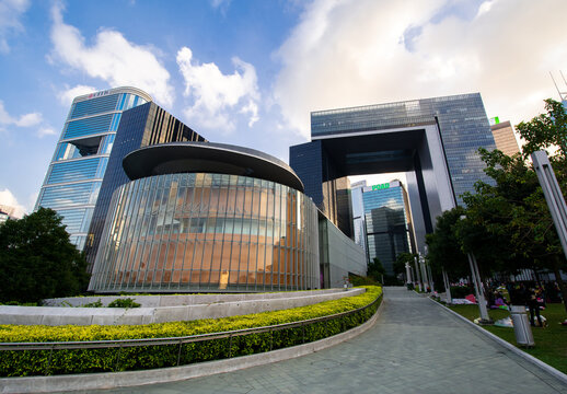 Central Government Complex of Hong Kong in Tamar which houses the headquarters government and Legislative Council of HKSAR completed in 2011. Photo taken in TAMAR, HONG KONG CHINA - DEC 11, 2016