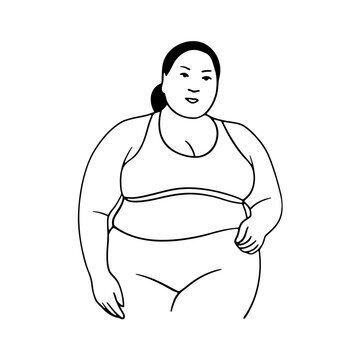 recommend clip art: 太った女性のボディラインの線画イラスト　透過背景の切り抜き