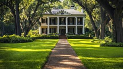 Obraz premium Southern Mansion with Lush Green Lawn