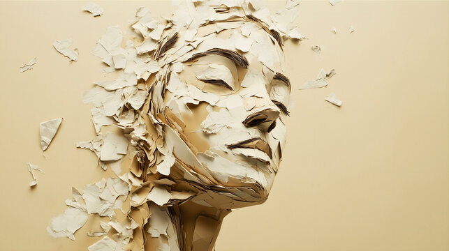 a contour of a woman's face made of paper