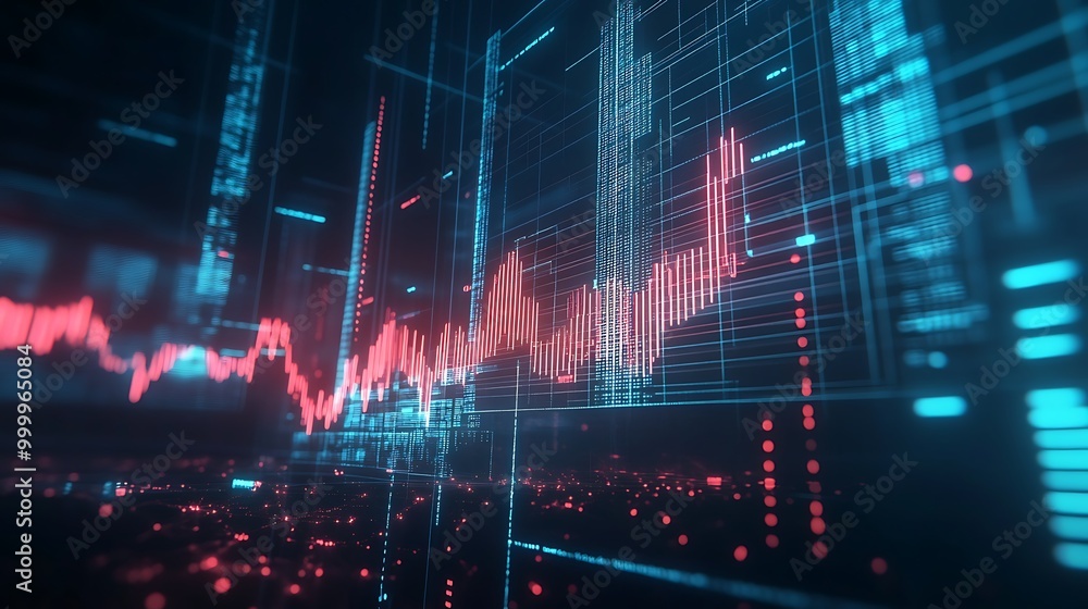 Poster abstract digital data visualization with red and blue lines