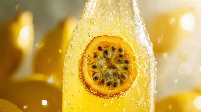 passion frut inside a lemonade bottle
