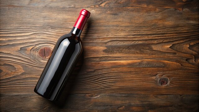 High angle view of premium Bourgueil red wine bottle on a rustic wooden table