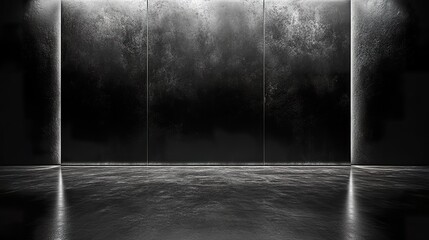 Abstract Dark Empty Studio Room with Smooth Textured Walls and Reflective Floor for Minimalist Design