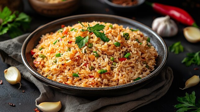 traditional Kyrgyz pilaf served in a big bowl 