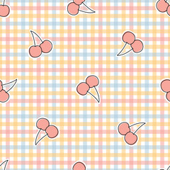 A pastel-colored checkered pattern featuring cute ice cream cones with cherry toppings, perfect for a playful and cheerful design.
