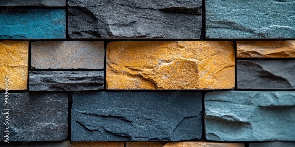 Aufkleber a textured brick wall with a captivating blend of gray, blue, and gold hues the natural rock forms c
