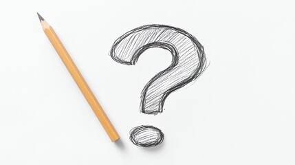 A pencil is on a white surface with a question mark drawn.
