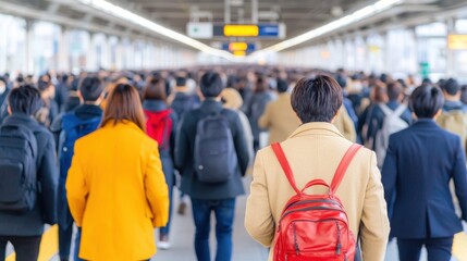 Crowds in Motion at a Bustling City Station