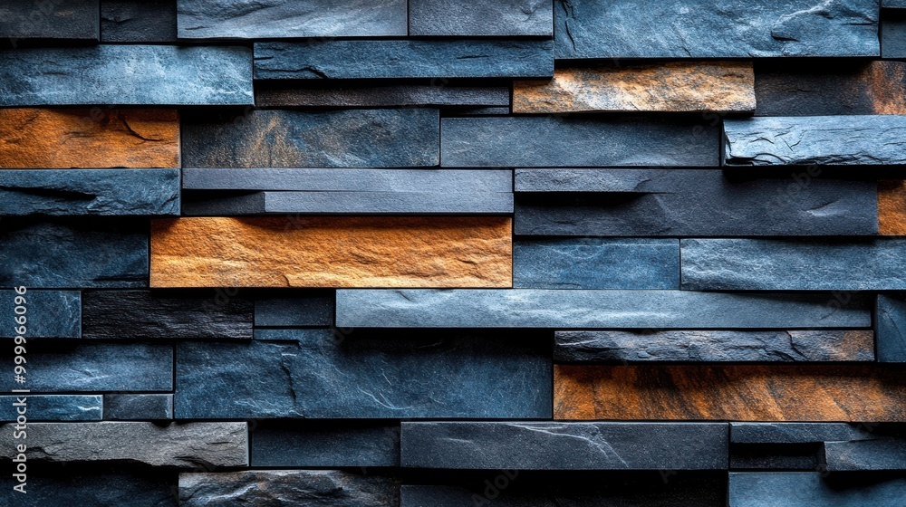 Leinwandbilder a close-up of a wall constructed with a pattern of varying sized and textured slate tiles in shades 