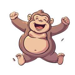 Obraz premium A happy, cartoon monkey jumps with joy, its arms and legs outstretched, its mouth open in a wide smile.