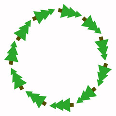 Round frame made of fir (spruce, pine), isolated on white background (backdrop). Culture and religion. Holidays. Object. Nature. Vector illustration.