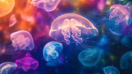 Colorful Jellyfish in a Vibrant Underwater Scene