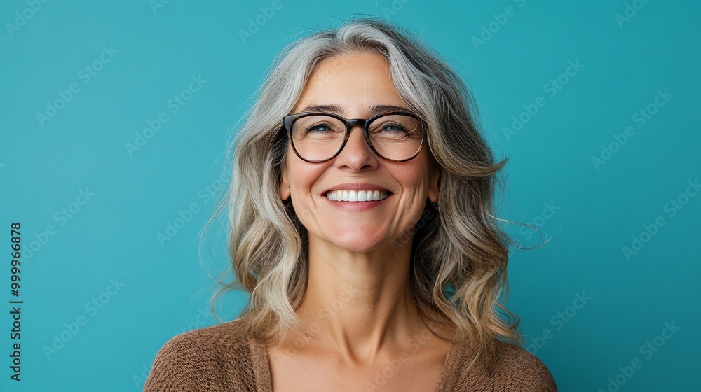 Sticker A mature woman with gray hair smiles and looks up.