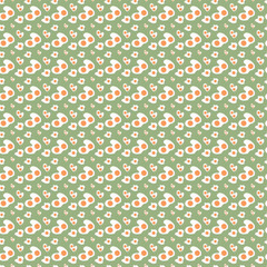 Vector Seamless Pattern with Fried Egg, Sunny-Side-Up on Yellow Background. Healthy Breakfast, Protein Food Print