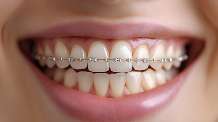 Close-up view of teeth before braces installation, with noticeable gaps and overlaps, and after braces are set, showing teeth on the path to alignment