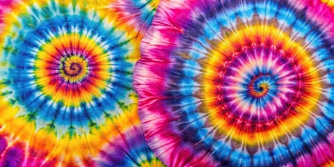 High angle view of tie dye swirls in pink, purple, blue, orange, and yellow on fabric