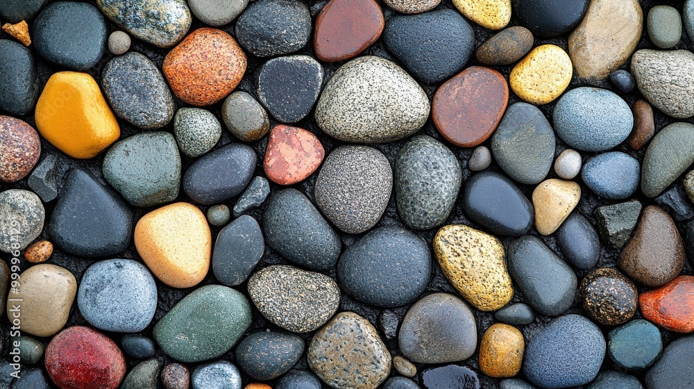 Aufkleber a seamless pattern of smooth, colorful, and diversely textured stones, creating a captivating visual